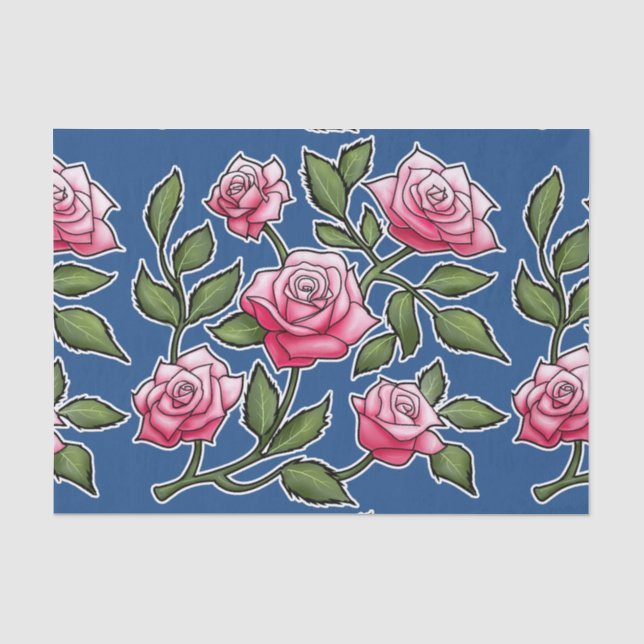 Papel De Seda Patrón Rosier - Azul clásico (Anverso)