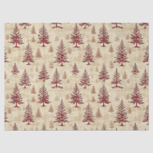 Papel De Seda Patrón rústico crema borgoña bosque de pino invern