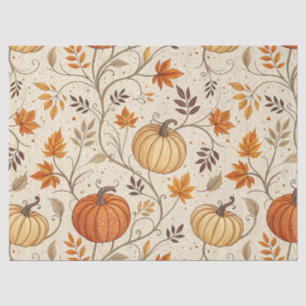 Papel De Seda Patrón rústico de calabaza y follaje de otoño