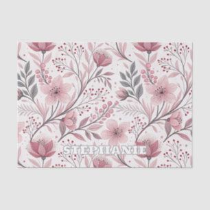 Papel De Seda Patrón Sakura de flores de cerezo rosa en blanco (