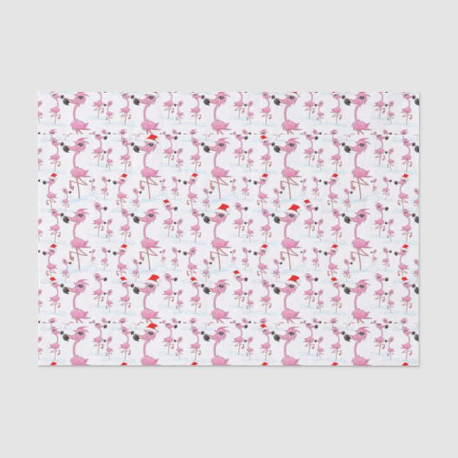 Papel De Seda Patrón Santa Hats de flamencos rosados (Anverso)