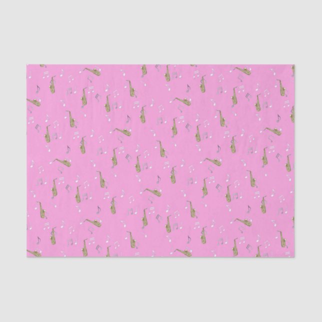 Papel De Seda Patrón saxofón alto en rosa (Anverso)