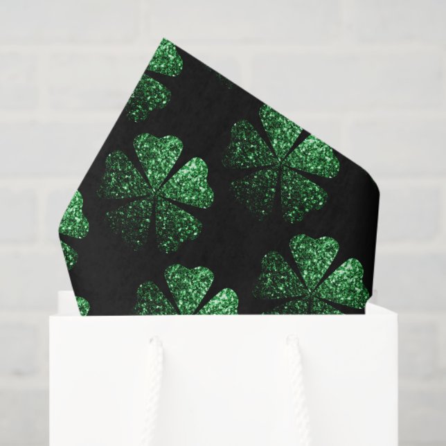 Papel De Seda Patrón Shamrock oscuro verde brillante sobre negro (Bolsa de regalo)