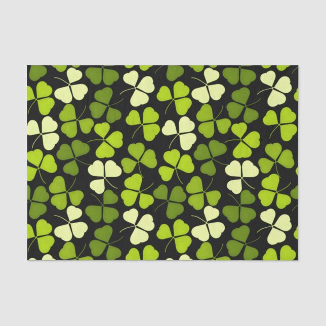 Papel De Seda Patrón Shamrock oscuro Verde y Negro (Anverso)
