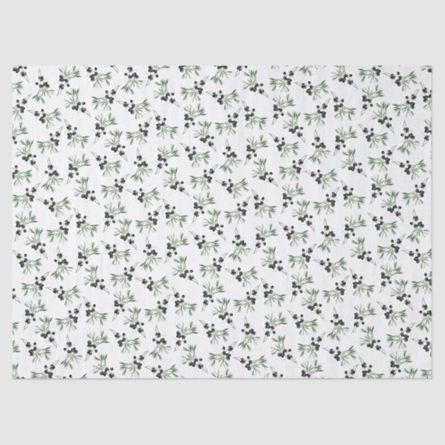 Papel De Seda Patrón simple decorativo de ramita de olivo botáni (Anverso)