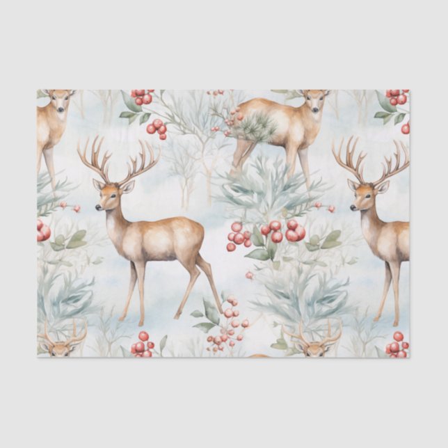 Papel De Seda Patrón sin costura de ciervos navidades (Anverso)