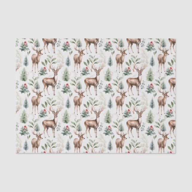 Papel De Seda Patrón sin costura de ciervos navidades (Anverso)