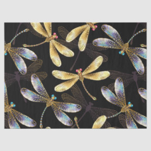 Papel De Seda Patrón sin foco con Dragonflies dorados