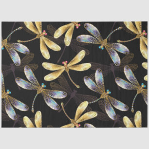 Papel De Seda Patrón sin foco con Dragonflies dorados