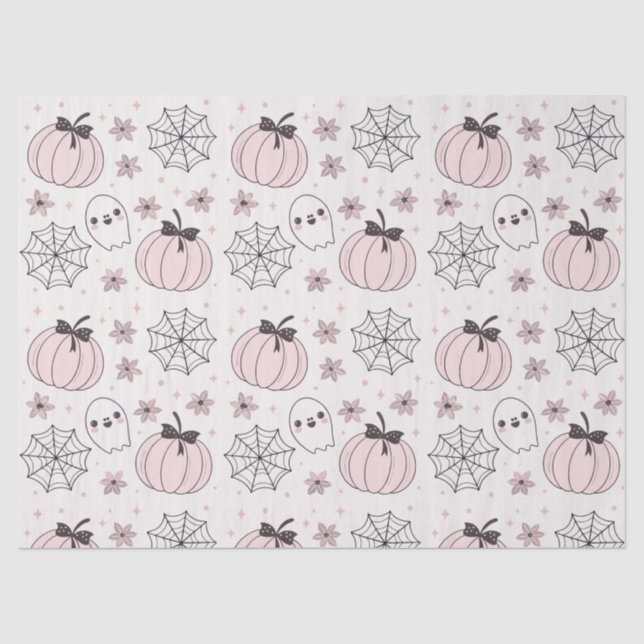 Papel De Seda Patrón sin foco de Halloween rosa Pastel (Anverso)