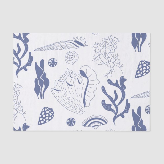 Papel De Seda Patrón sin mar con conchas marinas (Anverso)