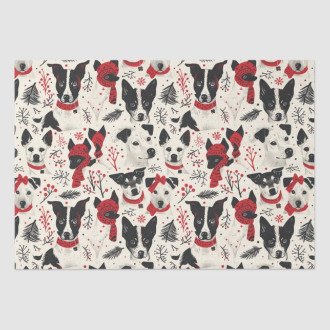Papel De Seda Patrón temático de perros de Navidades blancos roj (Anverso)