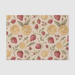 Papel De Seda Patrón terroso rústico de fresa y cítricos (9)