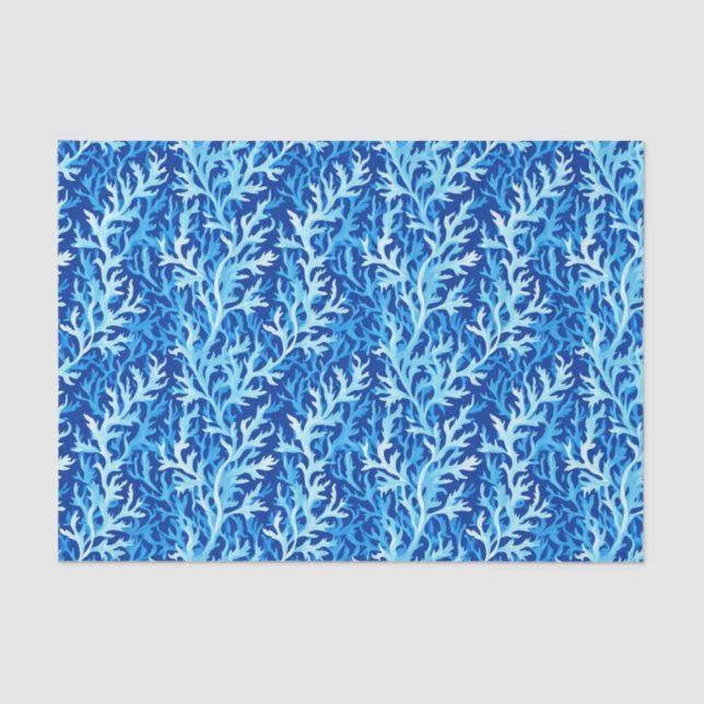 Papel De Seda Patrón textil costero de algas azules (Anverso)