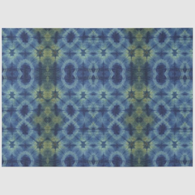 Papel De Seda Patrón tradicional de tinte de tinta amarillo azul (Anverso)