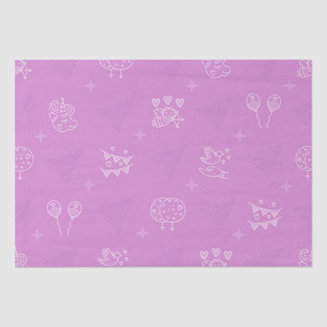 Papel De Seda Patrón transparente rosa romántico (Anverso)