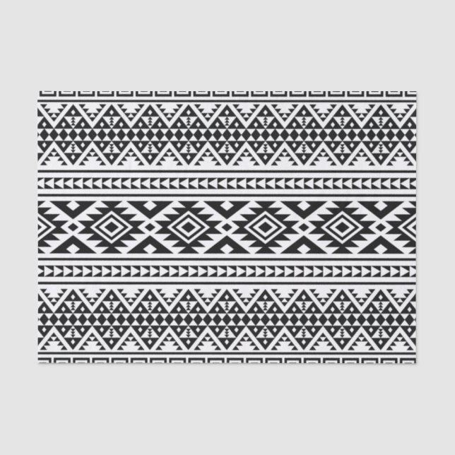 Papel De Seda Patrón tribal azteca azul blanco negro boho (Anverso)
