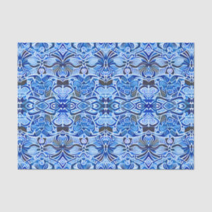 Papel De Seda Patrón tribal de batik en azul índigo y blanco