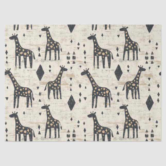 Papel De Seda Patrón tribal de jirafa boho (Anverso)