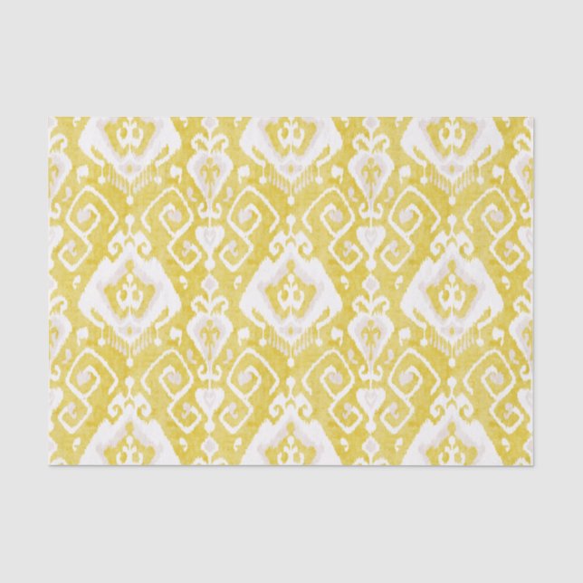 Papel De Seda Patrón tribal del ikat del damasco amarillo y gris (Anverso)