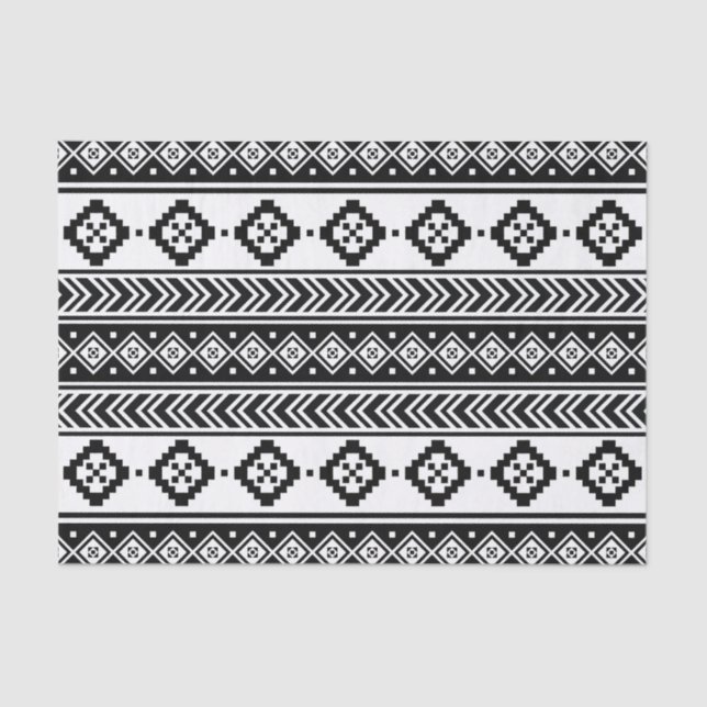 Papel De Seda Patrón tribal geométrico blanco negro Aztec Boho (Anverso)