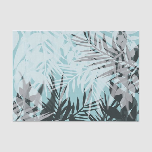 Papel De Seda Patrón tropical azul claro (Anverso)