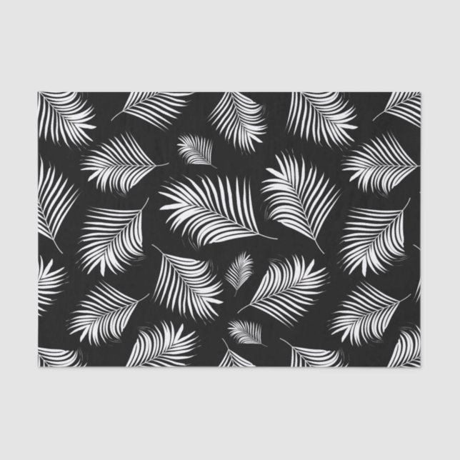 Papel De Seda Patrón tropical blanco negro hoja de palma (Anverso)