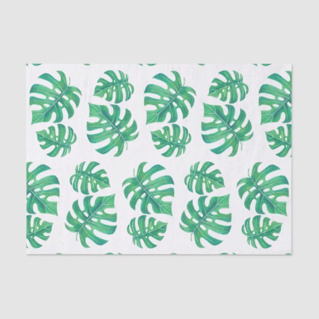 Papel De Seda Patrón tropical con hojas de monstera (Anverso)