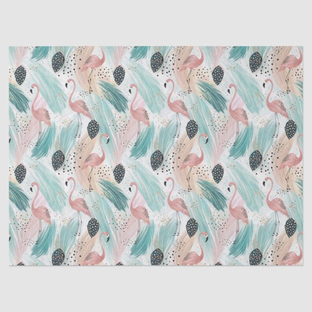Papel De Seda Patrón tropical de flamenco acuático (Anverso)