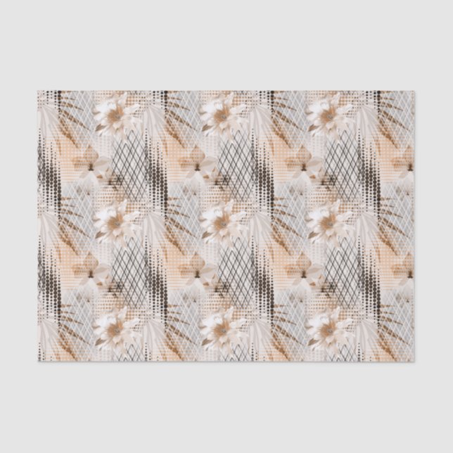 Papel De Seda Patrón tropical gris y beige. (Anverso)