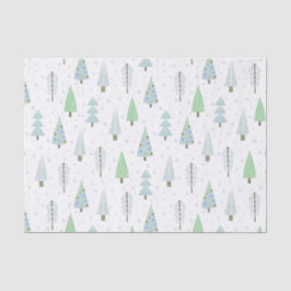 Papel De Seda Patrón verde azul de los árboles navideños moderno