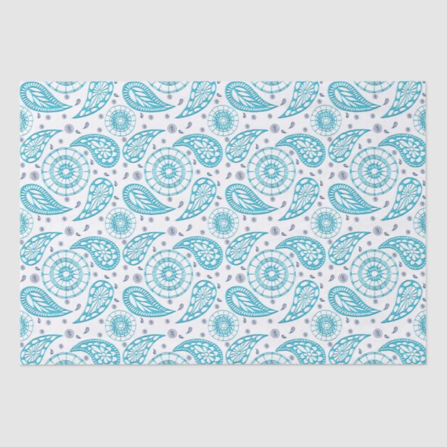 Papel De Seda Patrón verde azulado paisley. (Anverso)