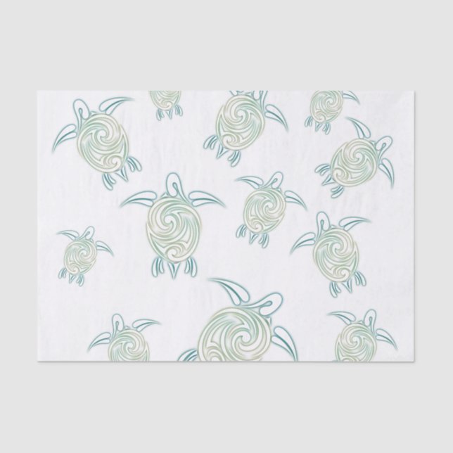 Papel De Seda Patrón verde blanco de tortugas marinas (Anverso)