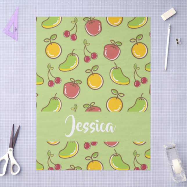 Papel De Seda Patrón verde de frutas frescas de verano (Artesanía)