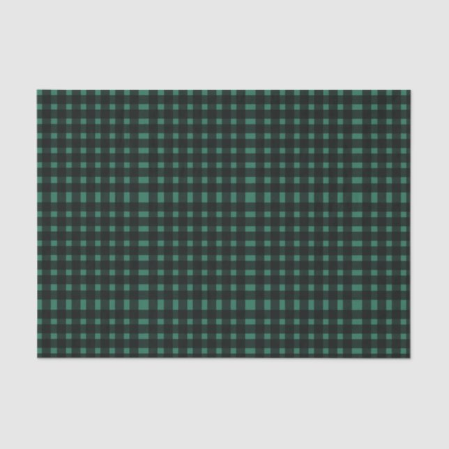Papel De Seda Patrón verde negro de Gingham (Anverso)
