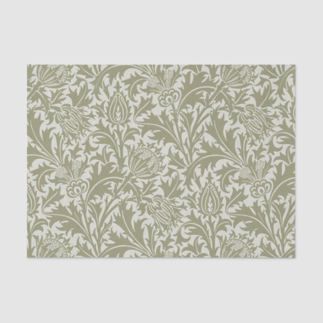 Papel De Seda Patrón verde William Morris Thistle Sage (Anverso)