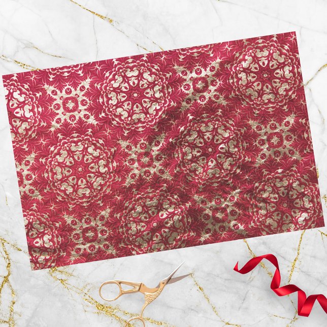 Papel De Seda Patrón vibrante de Damasco rojo y oro clásico (Subido por el creador)