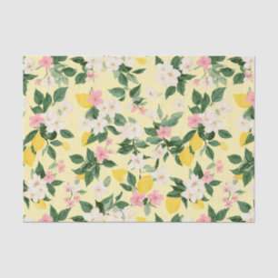 Papel De Seda Patrón vintage de limón y flores en amarillo