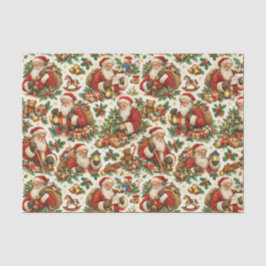 Papel De Seda Patrón vintage de Santa Claus de Navidad en crema