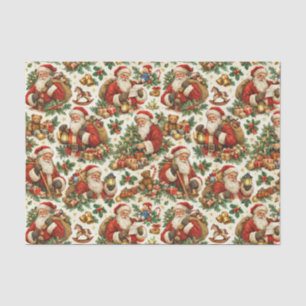 Papel De Seda Patrón vintage de Santa Claus de Navidad en crema
