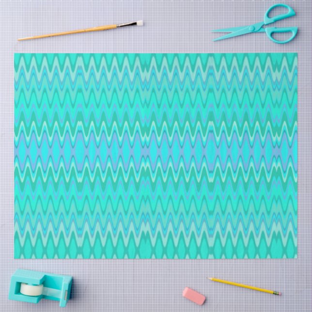 Papel De Seda Patrón zigzag moderno - olas en turquesa (Artesanía)