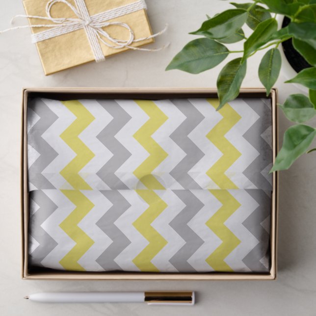 Papel De Seda Patrón Zigzag, patrón Chevron, amarillo, gris (Regalo )