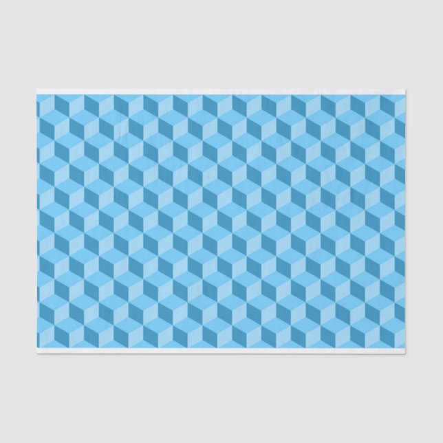 PAPEL DE SEDA PATRONES DE CUBO GEOMÉTRICO AZUL BRILLANTE (Anverso)