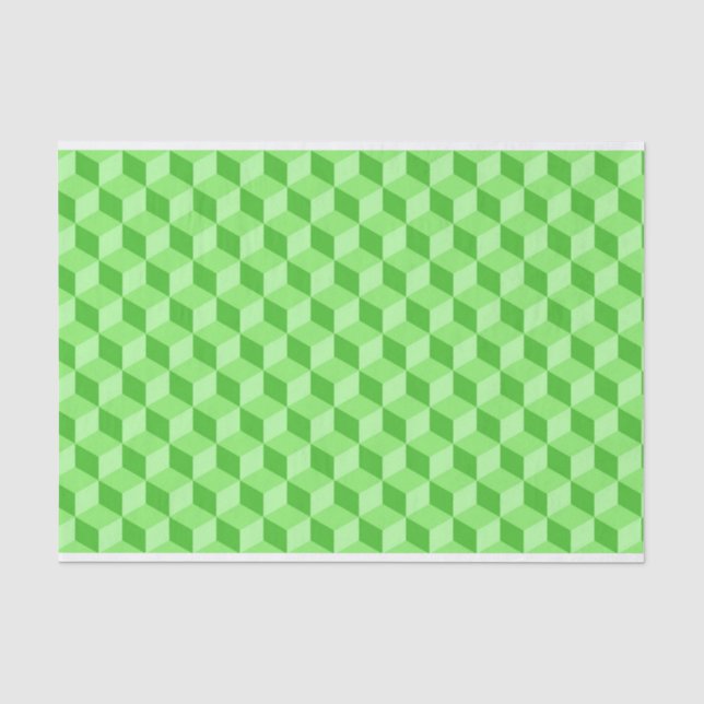 PAPEL DE SEDA PATRONES DE CUBO GEOMÉTRICO VERDE DE LÍNEA BRILLAN (Anverso)