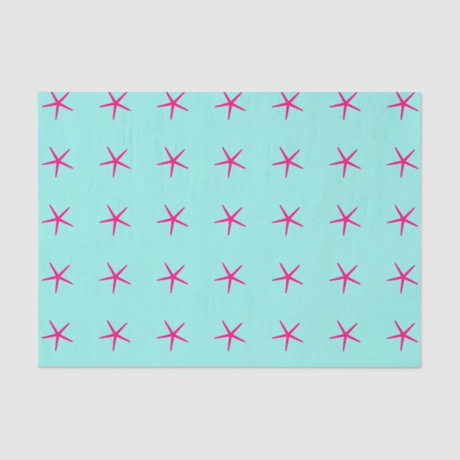 Papel De Seda Patrones de Estrella de Mar Rosa Azul Teal Cumplea (Anverso)