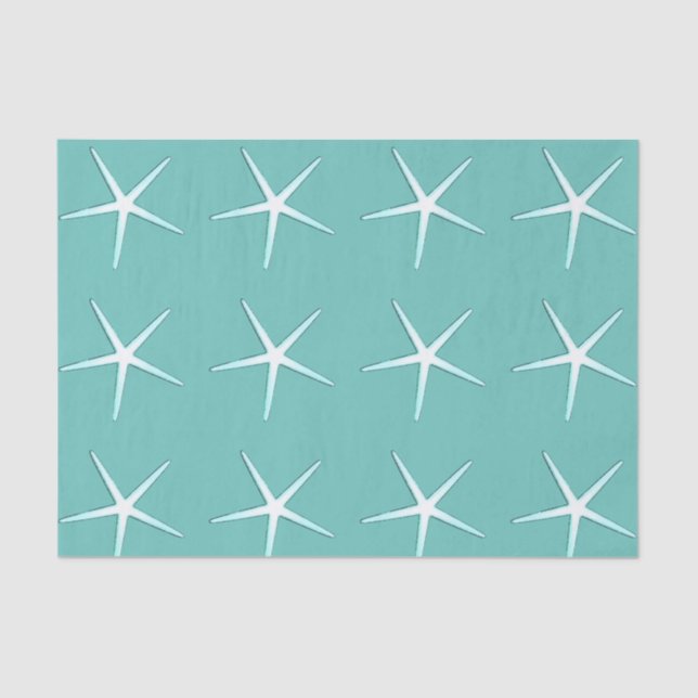Papel De Seda Patrones de Estrellas de Mar Azul Teal Blanco Náut (Anverso)
