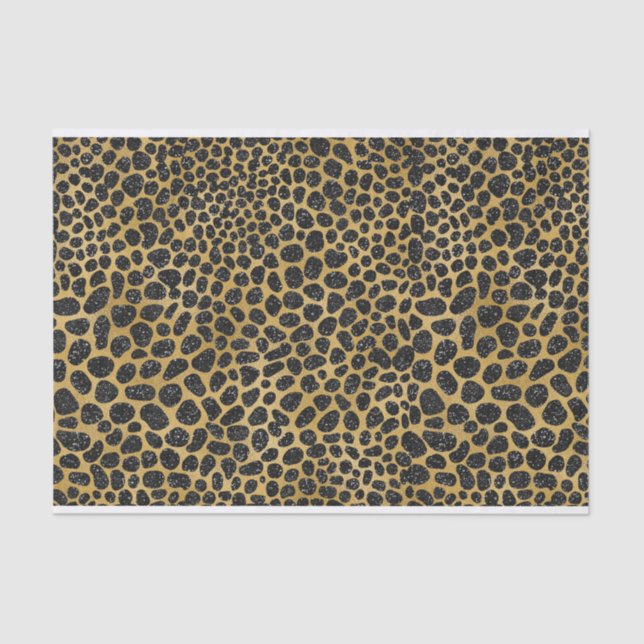 PAPEL DE SEDA PATRONES DE LEOPARO NEGRO Y ORO (Anverso)