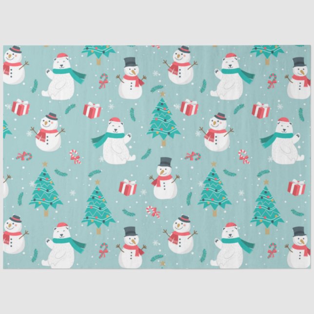 Papel De Seda Patrones de muñeco de nieve de Navidad Diseño 2 (Anverso)