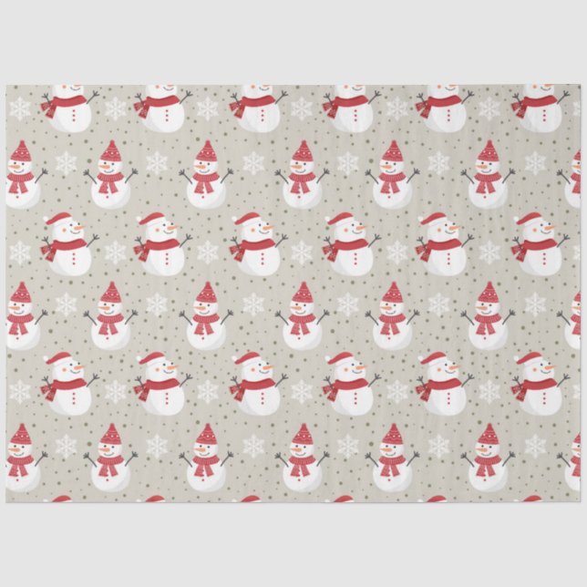 Papel De Seda Patrones de muñeco de nieve de Navidad Diseño 6 (Anverso)