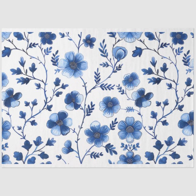 Papel De Seda Patrones florales azules del algodón francés Papan (Anverso)